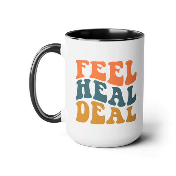 Feel Heal Deal Two - Tone Coffee Mug, 15oz - United Trend