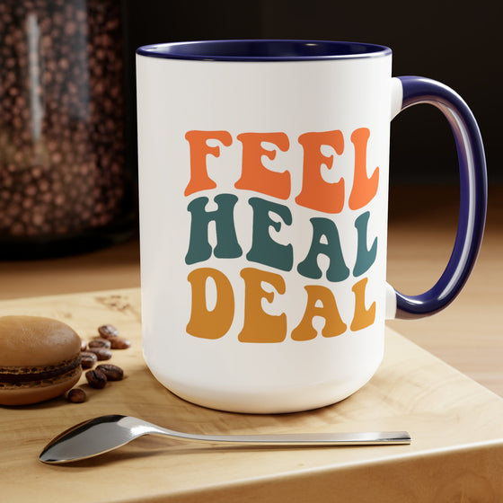Feel Heal Deal Two - Tone Coffee Mug, 15oz - United Trend