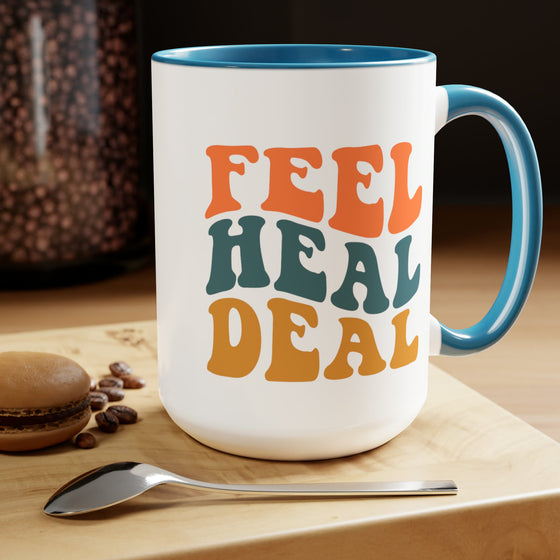 Feel Heal Deal Two - Tone Coffee Mug, 15oz - United Trend