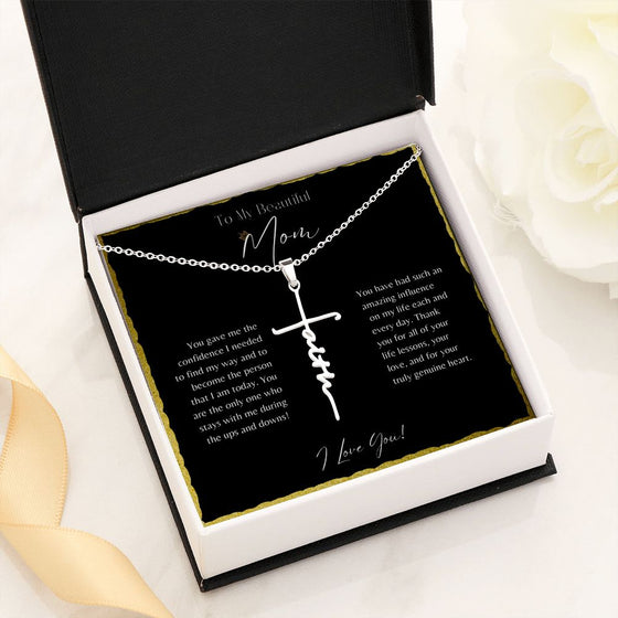To My Beautiful Mom From Son or Daughter | You Gave Me Confidence | Faith Cross Necklace - United Trend