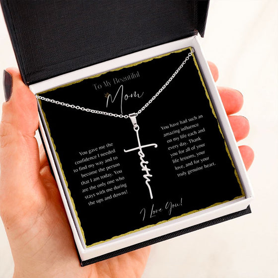 To My Beautiful Mom From Son or Daughter | You Gave Me Confidence | Faith Cross Necklace - United Trend