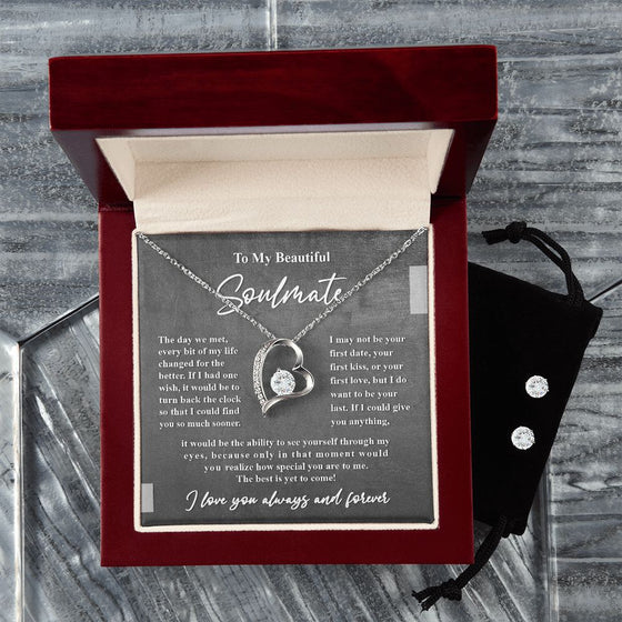 To My Beautiful Soulmate | Love You Always and Forever Necklace and Cubic Zirconia Earring Set - United Trend