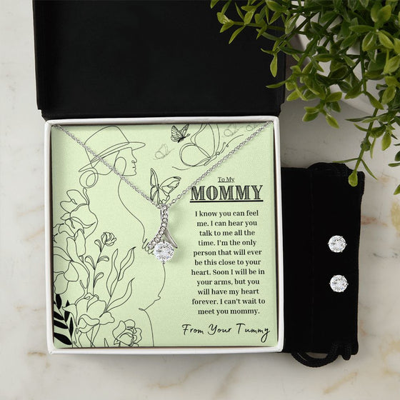 To My Mommy From Unborn Baby I Can't Wait To Meet You Alluring Beauty Necklace and CZ Earring Set - United Trend
