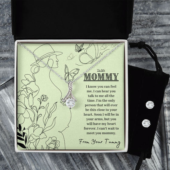 To My Mommy From Unborn Baby I Can't Wait To Meet You Alluring Beauty Necklace and CZ Earring Set - United Trend
